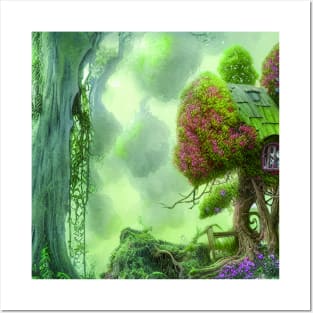 Tree House Portrait, greenery Outside Posters and Art